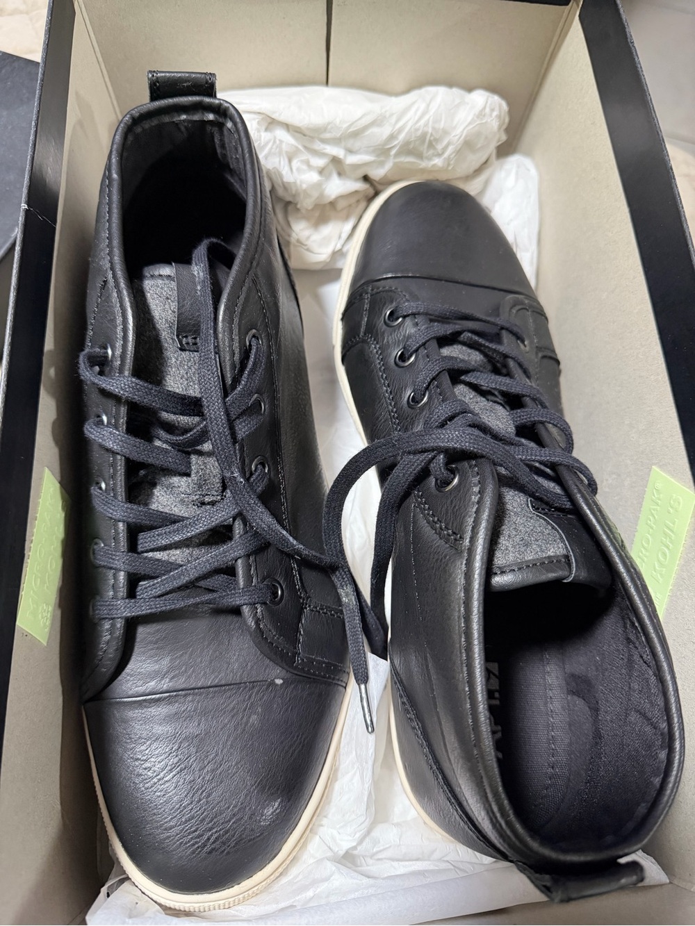 Apt. 9 Black High-Top Leather Sneakers with Off-White Sole